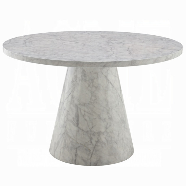5PC Dining set Gray Round stone finish Table & Gray Boucle Chairs Mid-Century Modern style By Acme Furniture