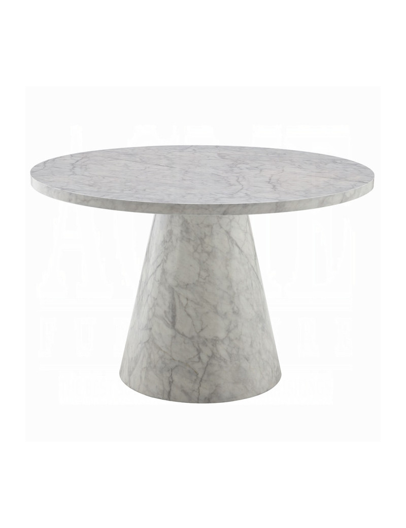 5PC Dining set Gray Round stone finish Table & Gray Boucle Chairs Mid-Century Modern style By Acme Furniture