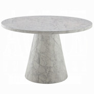5PC Dining set Gray Round stone finish Table & Gray Boucle Chairs Mid-Century Modern style By Acme Furniture