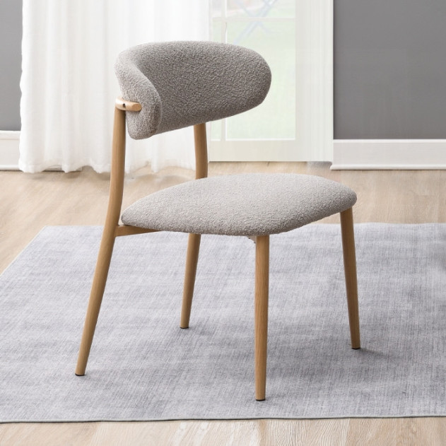 5PC Dining set Gray Round stone finish Table & Gray Boucle Chairs Mid-Century Modern style By Acme Furniture