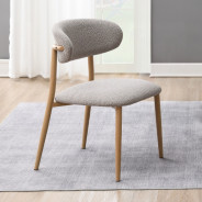 5PC Dining set Gray Round stone finish Table & Gray Boucle Chairs Mid-Century Modern style By Acme Furniture