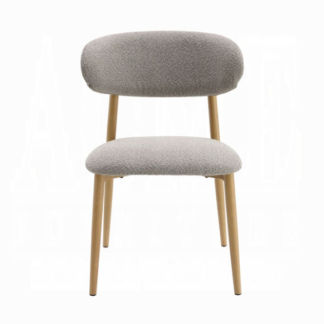 5PC Dining set Gray Round stone finish Table & Gray Boucle Chairs Mid-Century Modern style By Acme Furniture