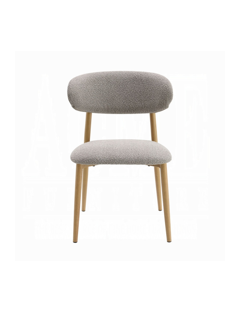 5PC Dining set Gray Round stone finish Table & Gray Boucle Chairs Mid-Century Modern style By Acme Furniture