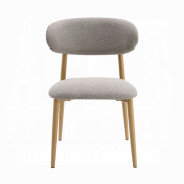 5PC Dining set Gray Round stone finish Table & Gray Boucle Chairs Mid-Century Modern style By Acme Furniture