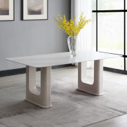 DN02706 7PC Dining set Mid-Century Modern Style Light Grey Boucle & Ceramic Top Kalam Collection by Acme Furniture