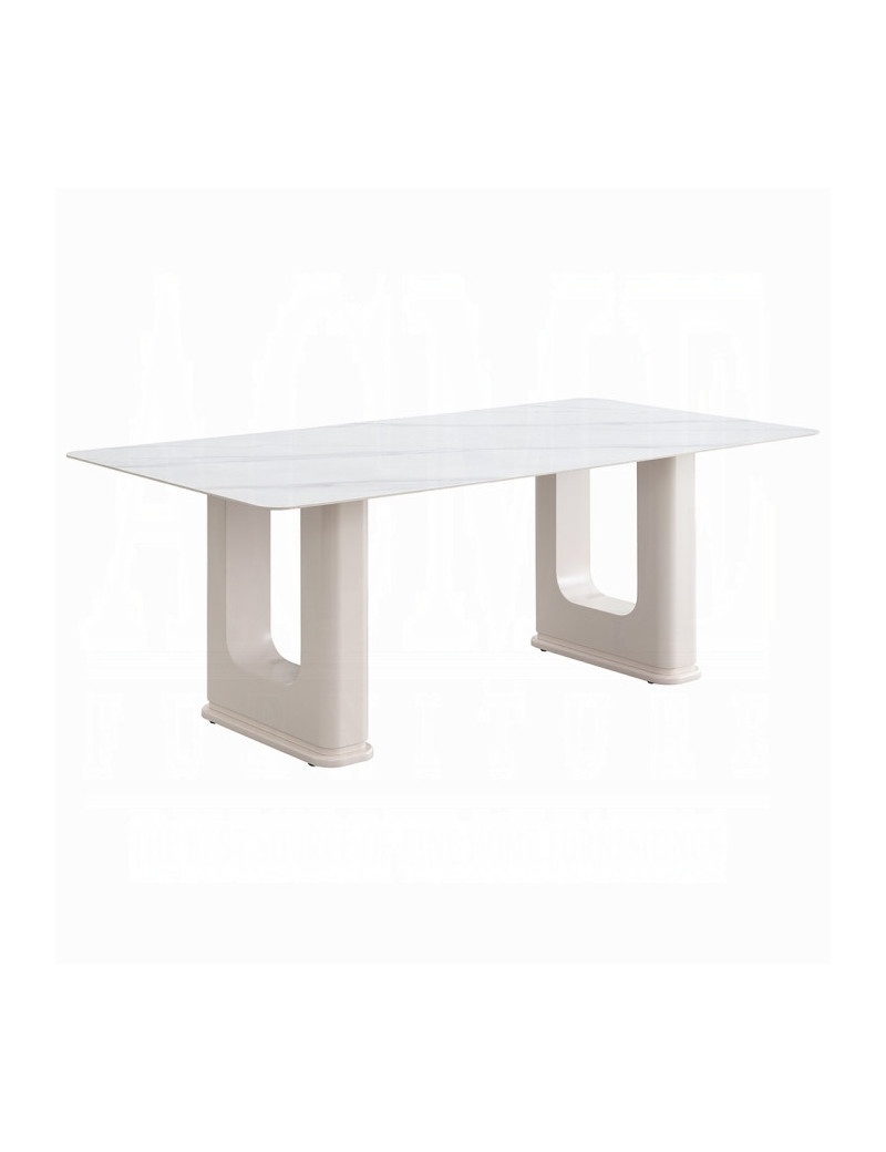 DN02706 7PC Dining set Mid-Century Modern Style Light Grey Boucle & Ceramic Top Kalam Collection by Acme Furniture