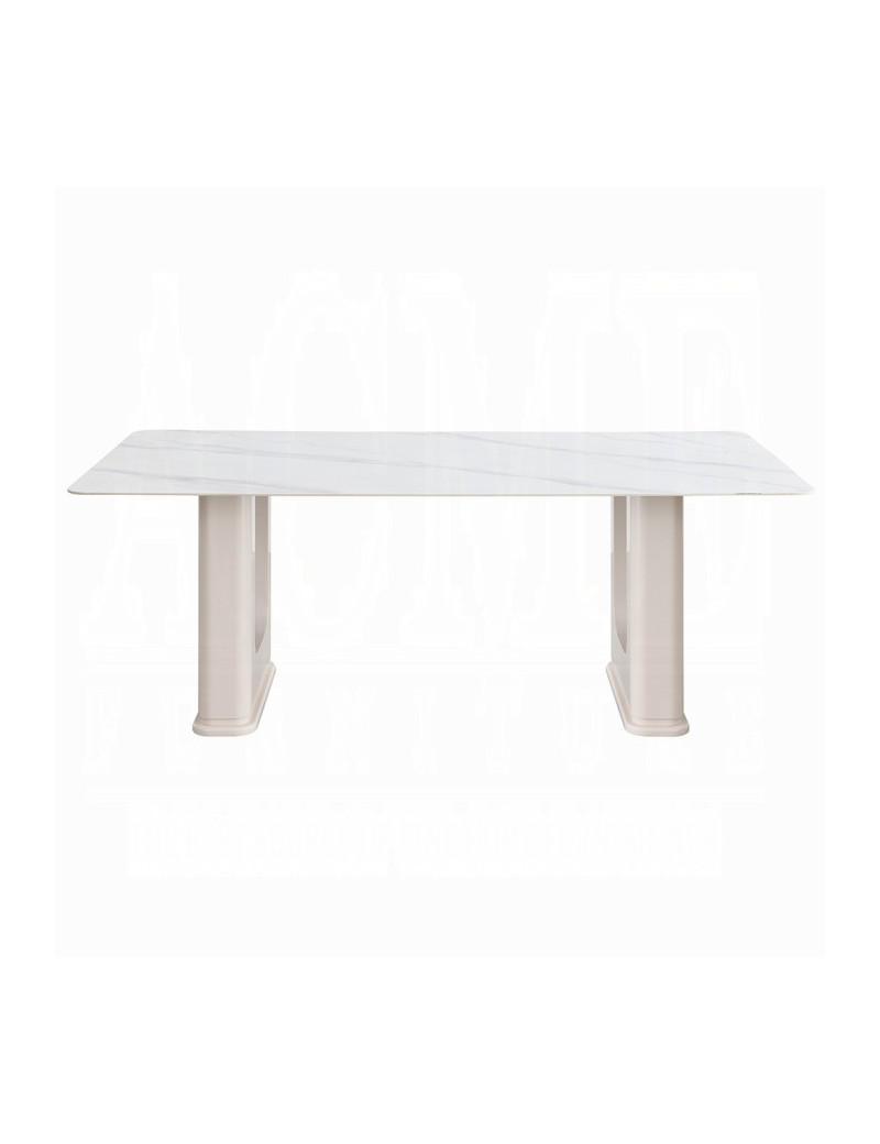 DN02706 7PC Dining set Mid-Century Modern Style Light Grey Boucle & Ceramic Top Kalam Collection by Acme Furniture