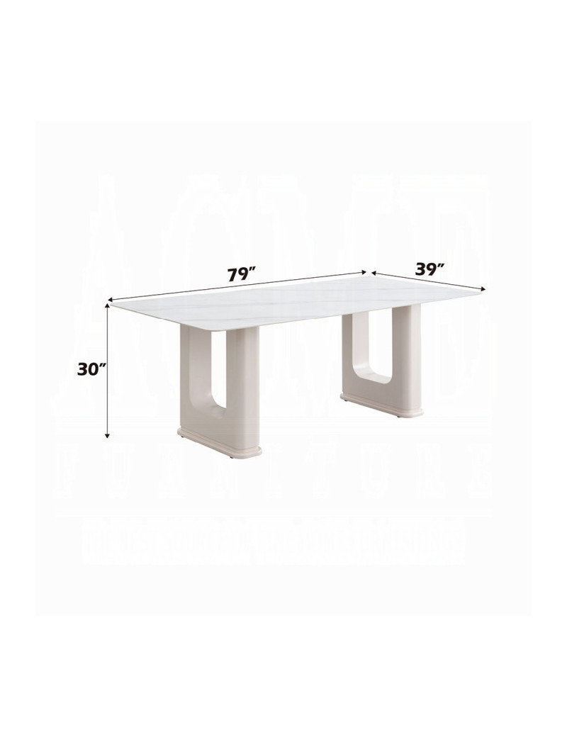 DN02706 7PC Dining set Mid-Century Modern Style Light Grey Boucle & Ceramic Top Kalam Collection by Acme Furniture