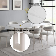 DN02706 7PC Dining set Mid-Century Modern Style Light Grey Boucle & Ceramic Top Kalam Collection by Acme Furniture