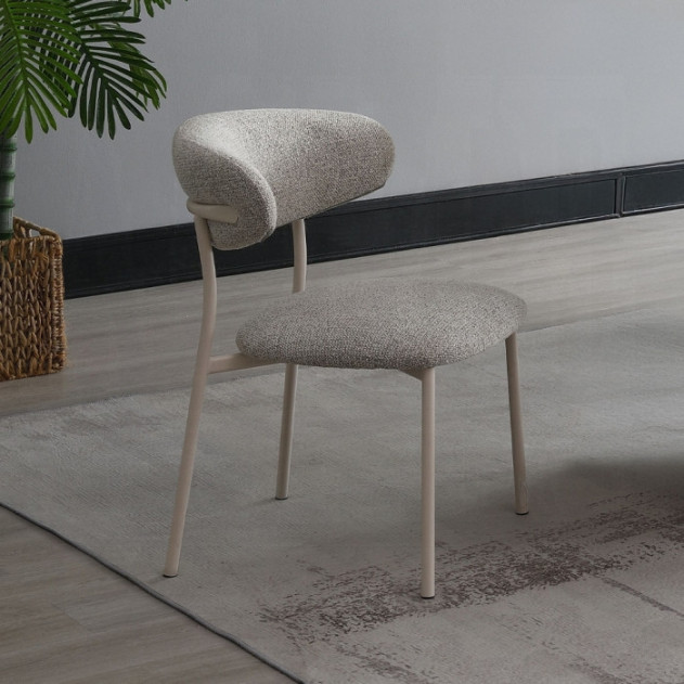 DN02706 7PC Dining set Mid-Century Modern Style Light Grey Boucle & Ceramic Top Kalam Collection by Acme Furniture