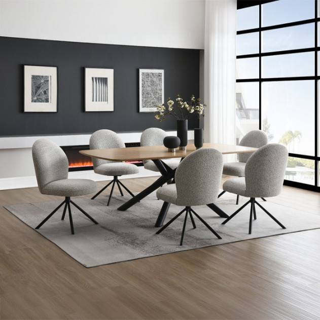 DN03765 7PC Dining set Mid-Century Modern Style  Gray Boucle Lawton Collection By Acme Furniture