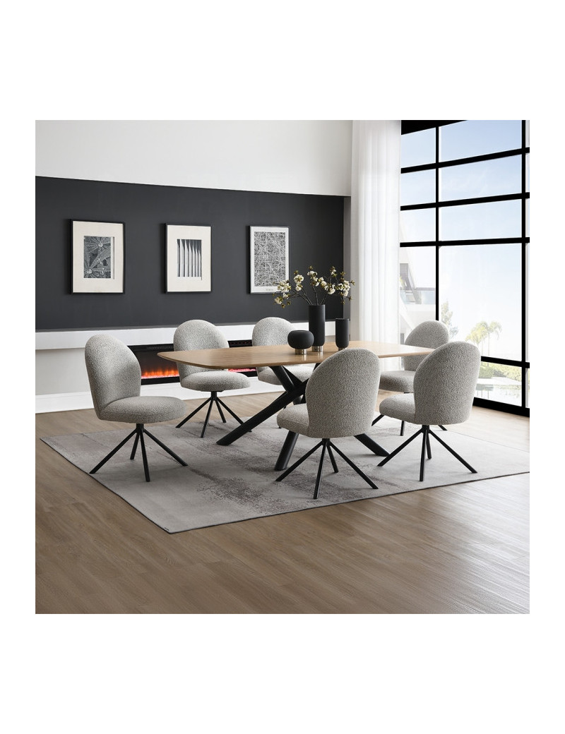 DN03765 7PC Dining set Mid-Century Modern Style  Gray Boucle Lawton Collection By Acme Furniture