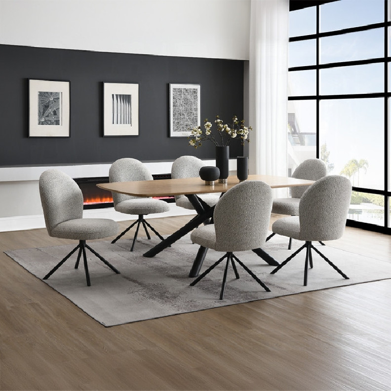DN03765 7PC Dining set Mid-Century Modern Style  Gray Boucle Lawton Collection By Acme Furniture