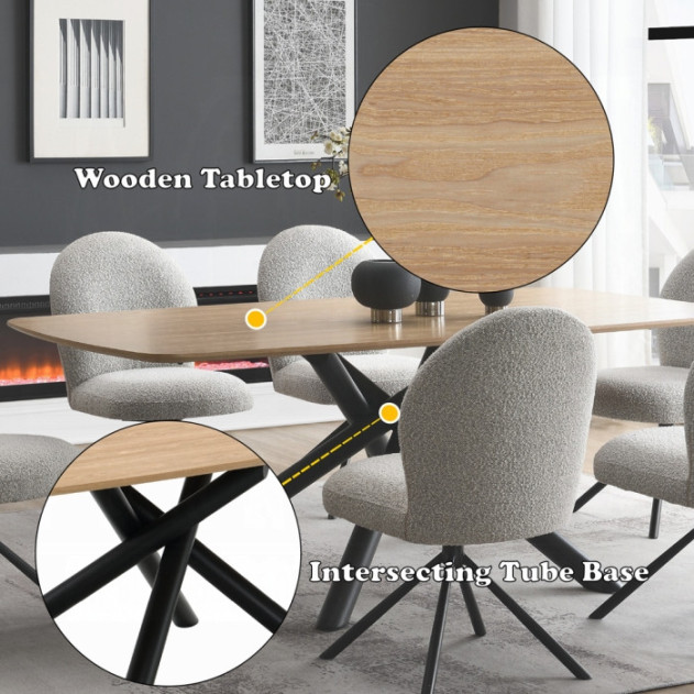 DN03765 7PC Dining set Mid-Century Modern Style  Gray Boucle Lawton Collection By Acme Furniture