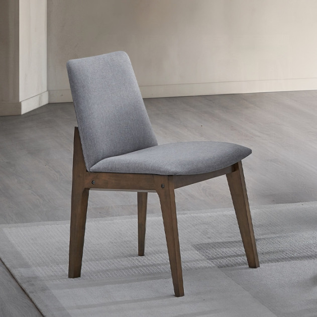 DN02925 7Pc Dining Set Kaela Light Gray Fabric & Walnut Mid-Century Modern Collection By Acme Furniture