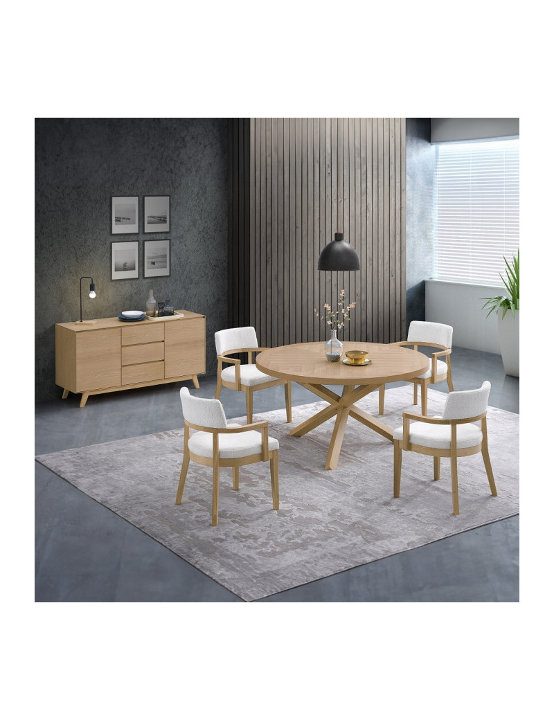 DN02615 5PC Kasem Dining Set Round Table Oak Finish Mid- Century Modern Style By Acme Furniture