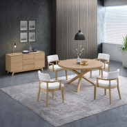 DN02615 5PC Kasem Dining Set Round Table Oak Finish Mid- Century Modern Style By Acme Furniture