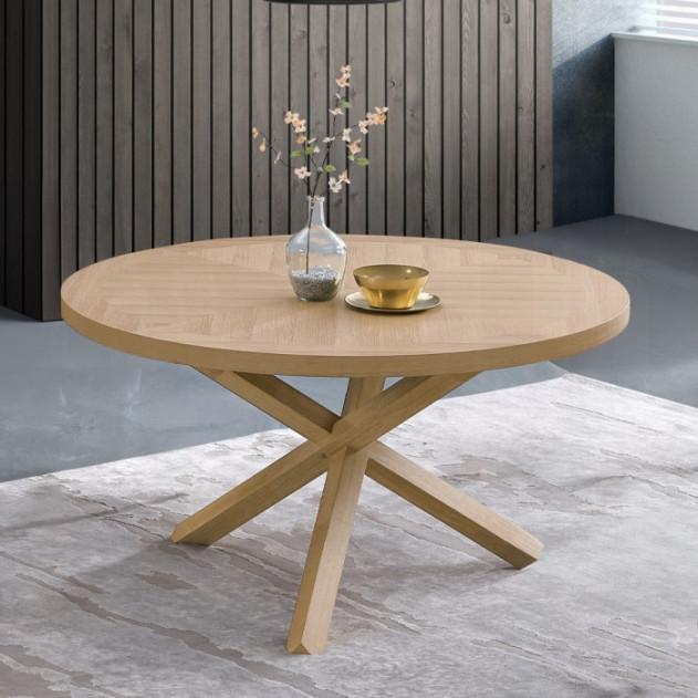 DN02615 5PC Kasem Dining Set Round Table Oak Finish Mid- Century Modern Style By Acme Furniture