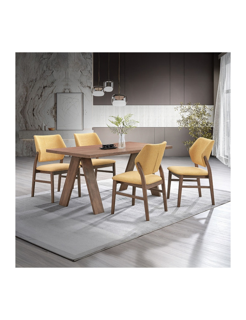 DN04195 7Pc Dining Set Linen & Walnut Finish Sarha Collection Mid-Century Modern Style By Acme Furniture