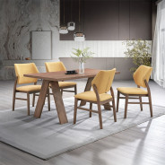 DN04195 7Pc Dining Set Linen & Walnut Finish Sarha Collection Mid-Century Modern Style By Acme Furniture