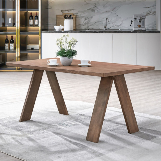 DN04195 7Pc Dining Set Linen & Walnut Finish Sarha Collection Mid-Century Modern Style By Acme Furniture