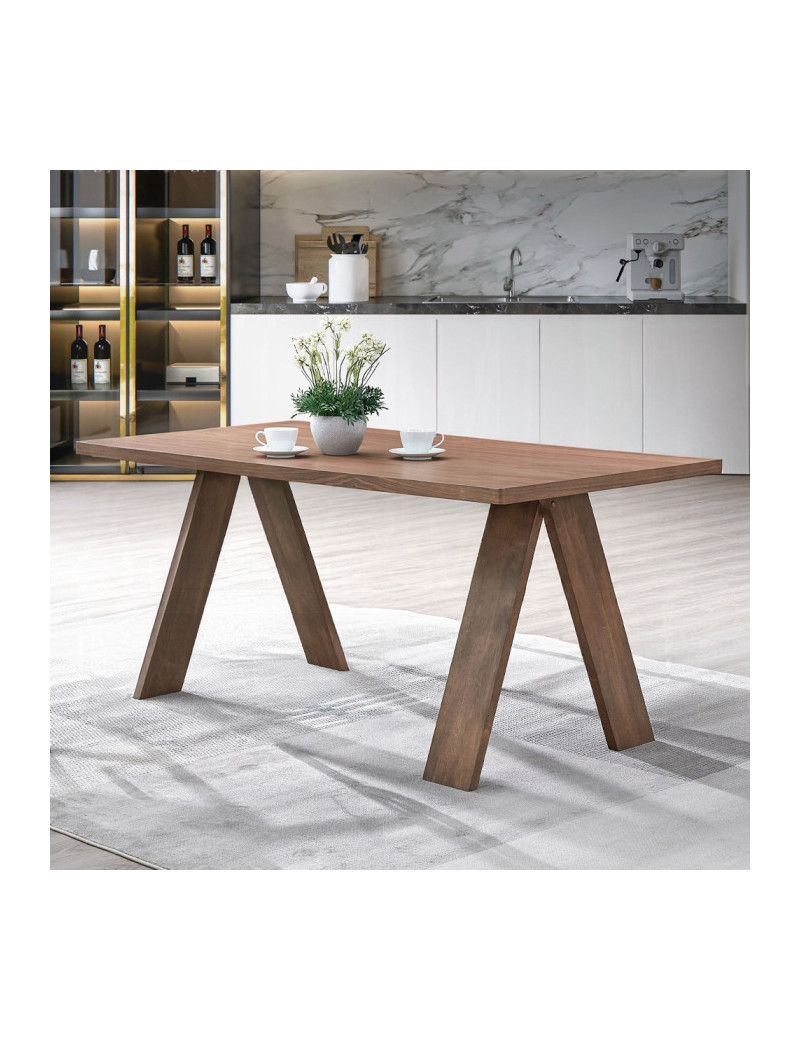 DN04195 7Pc Dining Set Linen & Walnut Finish Sarha Collection Mid-Century Modern Style By Acme Furniture