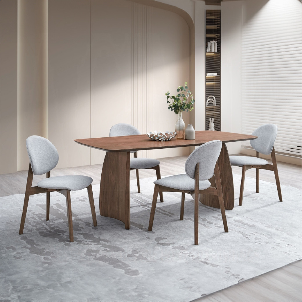 DN04165 5Pc Dining set Hadasa Collection Light Gray Linen & Walnut Finish Mid- Century Modern Style By Acme Furniture