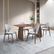 DN04165 5Pc Dining set Hadasa Collection Light Gray Linen & Walnut Finish Mid- Century Modern Style By Acme Furniture