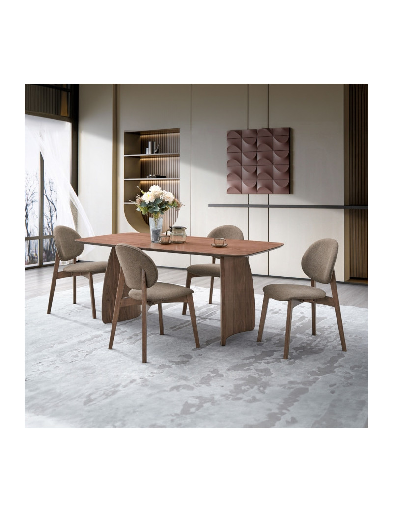 DN04165 5Pc Dining set Hadasa Collection Light Brown Linen & Walnut Finish Mid- Century Modern Style By Acme Furniture