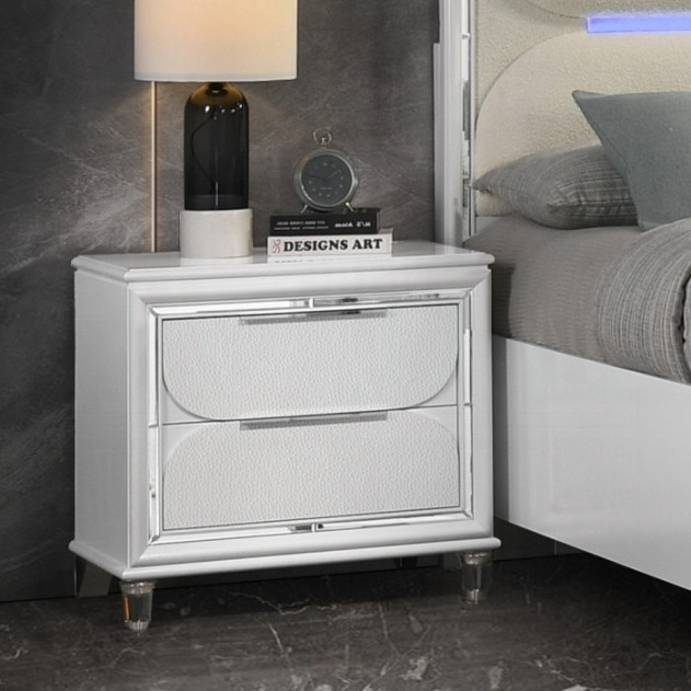 BD02317Q Queen Bed Set LED White Boucle & Pearl White Tarian Collection Glam Style By Acme Furniture