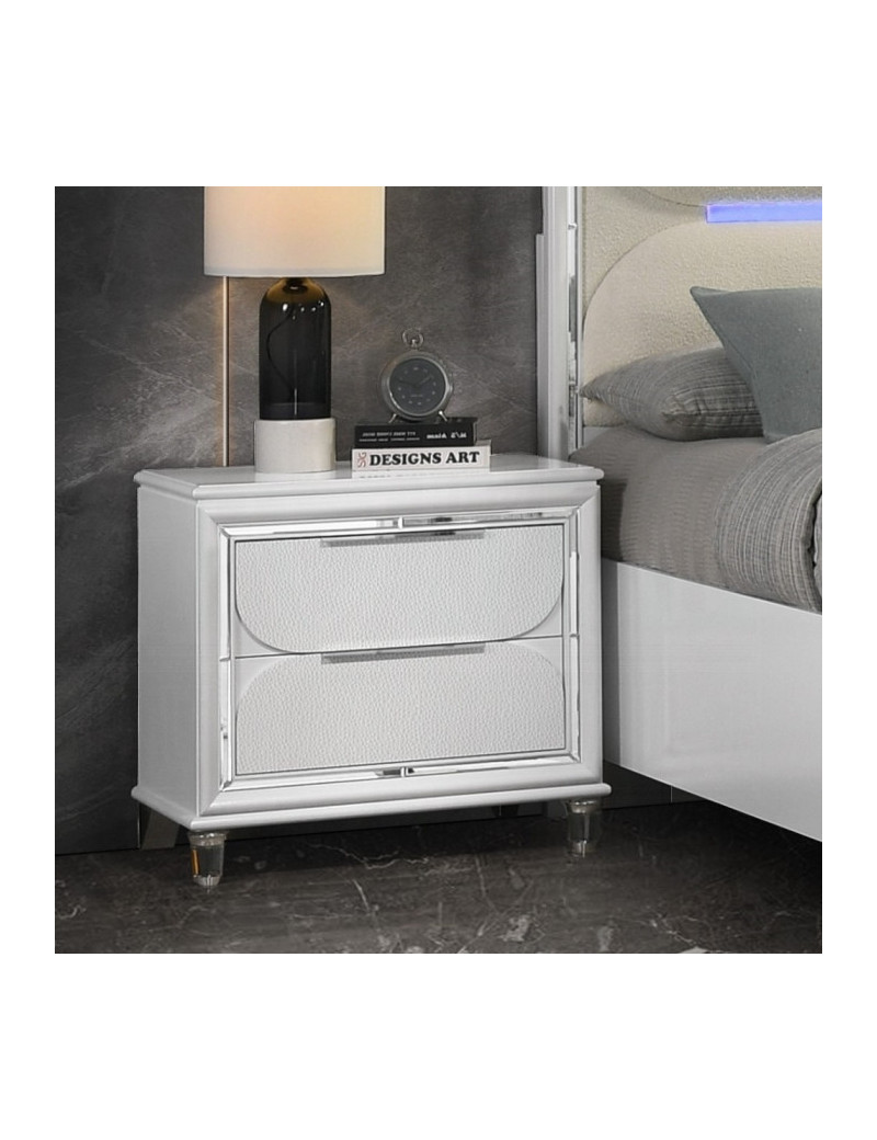 BD02317Q Queen Bed Set LED White Boucle & Pearl White Tarian Collection Glam Style By Acme Furniture