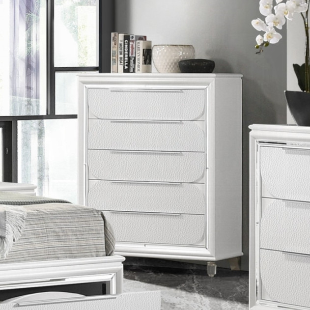 BD02317Q Queen Bed Set LED White Boucle & Pearl White Tarian Collection Glam Style By Acme Furniture