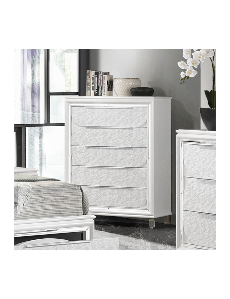 BD02317Q Queen Bed Set LED White Boucle & Pearl White Tarian Collection Glam Style By Acme Furniture