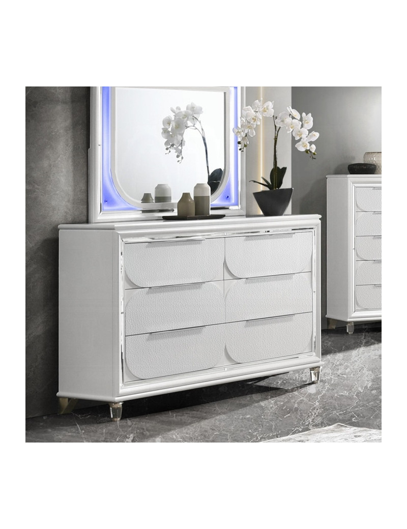 BD02317Q Queen Bed Set LED White Boucle & Pearl White Tarian Collection Glam Style By Acme Furniture