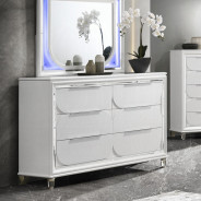 BD02317Q Queen Bed Set LED White Boucle & Pearl White Tarian Collection Glam Style By Acme Furniture