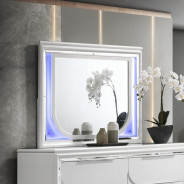 BD02317Q Queen Bed Set LED White Boucle & Pearl White Tarian Collection Glam Style By Acme Furniture