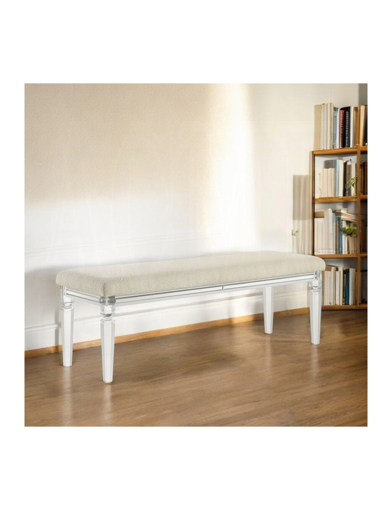 BD02317Q Queen Bed Set LED White Boucle & Pearl White Tarian Collection Glam Style By Acme Furniture