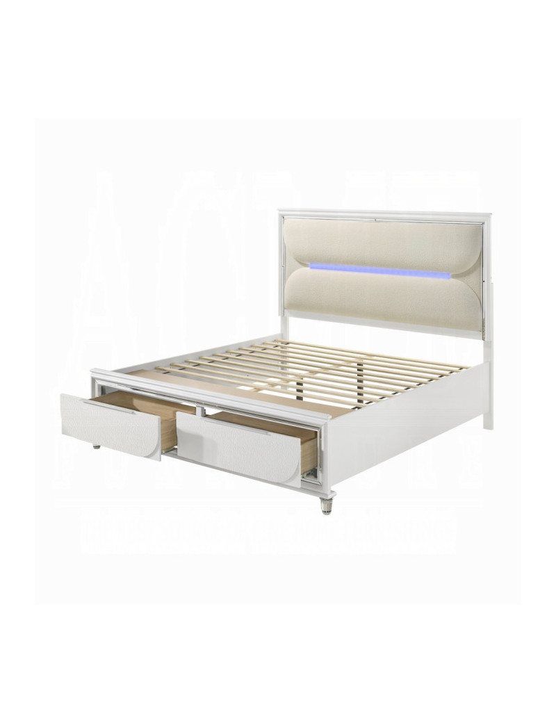 BD02317Q Queen Bed Set LED White Boucle & Pearl White Tarian Collection Glam Style By Acme Furniture