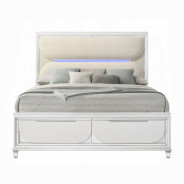 BD02317Q Queen Bed Set LED White Boucle & Pearl White Tarian Collection Glam Style By Acme Furniture