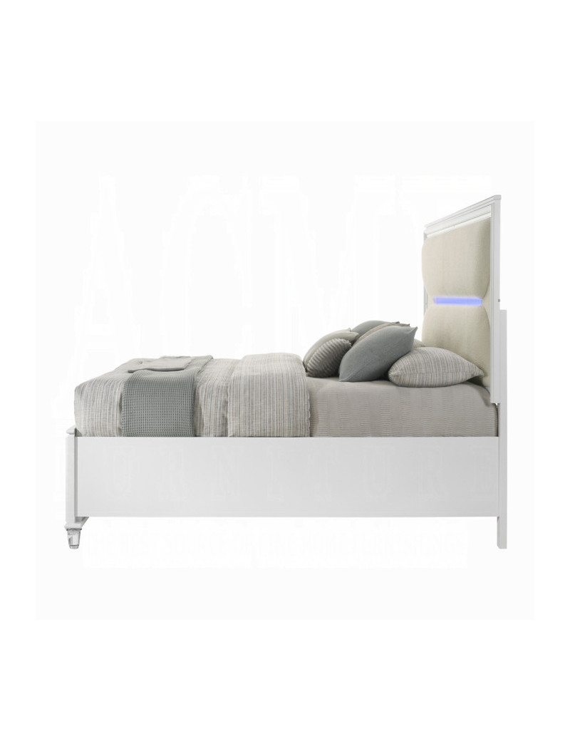 BD02317Q Queen Bed Set LED White Boucle & Pearl White Tarian Collection Glam Style By Acme Furniture