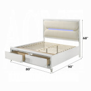 BD02317Q Queen Bed Set LED White Boucle & Pearl White Tarian Collection Glam Style By Acme Furniture