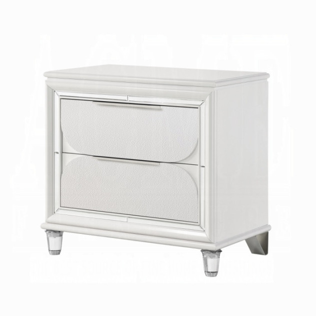 BD02317Q Queen Bed Set LED White Boucle & Pearl White Tarian Collection Glam Style By Acme Furniture