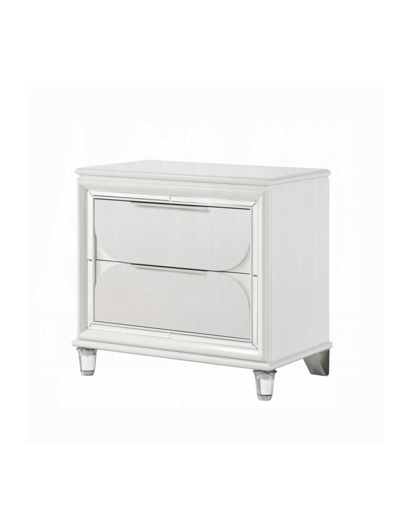 BD02317Q Queen Bed Set LED White Boucle & Pearl White Tarian Collection Glam Style By Acme Furniture
