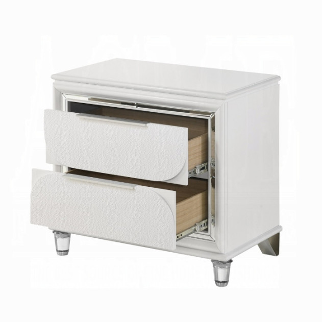BD02317Q Queen Bed Set LED White Boucle & Pearl White Tarian Collection Glam Style By Acme Furniture