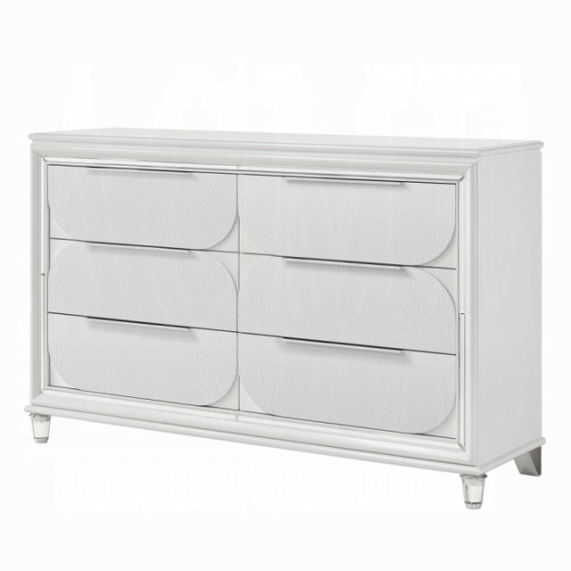 BD02317Q Queen Bed Set LED White Boucle & Pearl White Tarian Collection Glam Style By Acme Furniture