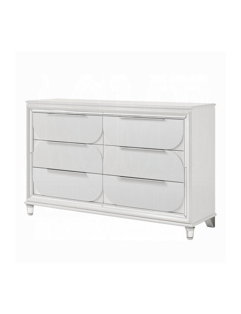 BD02317Q Queen Bed Set LED White Boucle & Pearl White Tarian Collection Glam Style By Acme Furniture