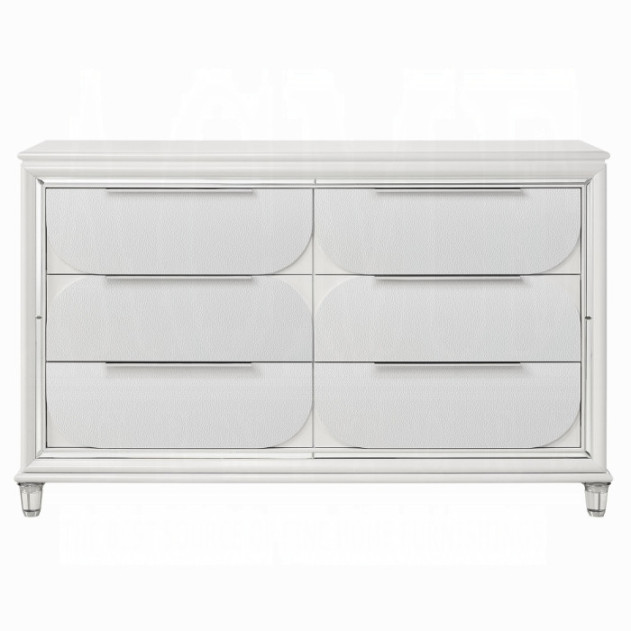 BD02317Q Queen Bed Set LED White Boucle & Pearl White Tarian Collection Glam Style By Acme Furniture