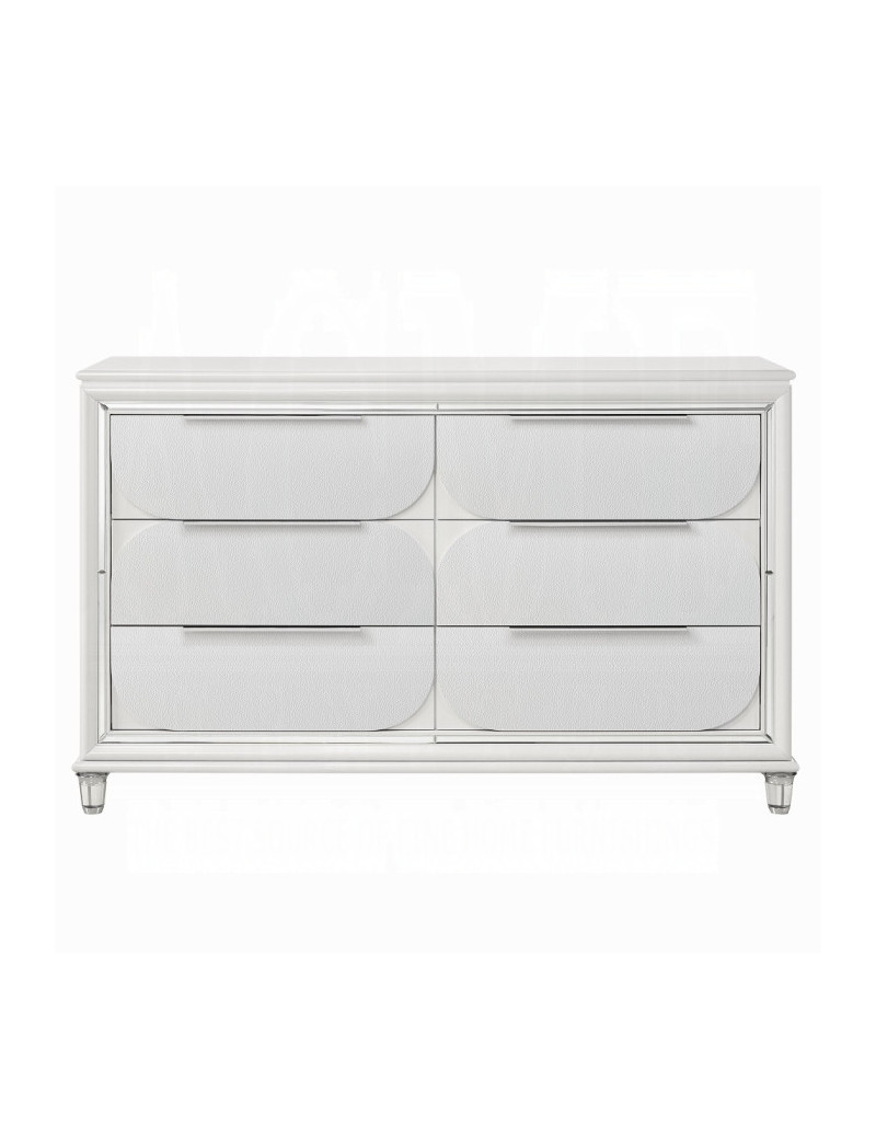 BD02317Q Queen Bed Set LED White Boucle & Pearl White Tarian Collection Glam Style By Acme Furniture