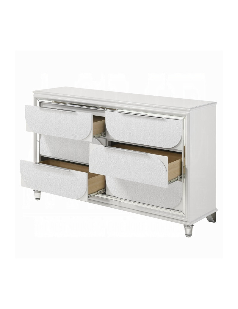 BD02317Q Queen Bed Set LED White Boucle & Pearl White Tarian Collection Glam Style By Acme Furniture