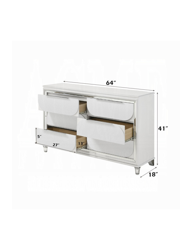 BD02317Q Queen Bed Set LED White Boucle & Pearl White Tarian Collection Glam Style By Acme Furniture